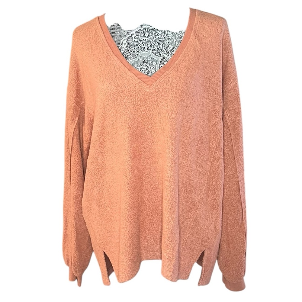 Urban Outfitters Burnt Coral Textured V-Neck Knit Sweater | Size Small